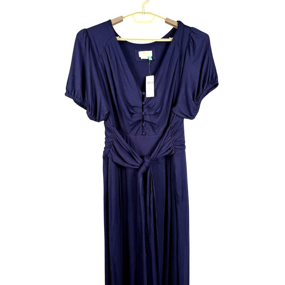 NWT Maeve Anthropologie Navy Wide Leg Jumpsuit 1X Tie Waist Button Front $148